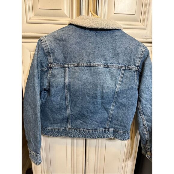Zara Kids Button Front Sherpa Lined Denim Jacket Blue Size 10 - Picture 7 of 10